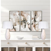 Classy Living Sculpted Elegance 17in Ceramic Table Lamp Set of 2 | Contemporary White Sand Ceramic and White Linen | Bedroom | Model KTL3390