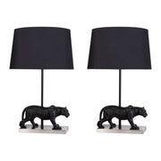 Classy Living Panther Noir 16in Polyresin Table Lamp Set of 2 | Modern Black Resin and Black Silk-Like Shade | Living Room Console | Model KTL3392
