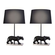Classy Living Panther Noir 16in Polyresin Table Lamp Set of 2 | Modern Black Resin and Black Silk-Like Shade | Living Room Console | Model KTL3392