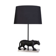 Classy Living Panther Noir 16in Polyresin Table Lamp Set of 2 | Modern Black Resin and Black Silk-Like Shade | Living Room Console | Model KTL3392