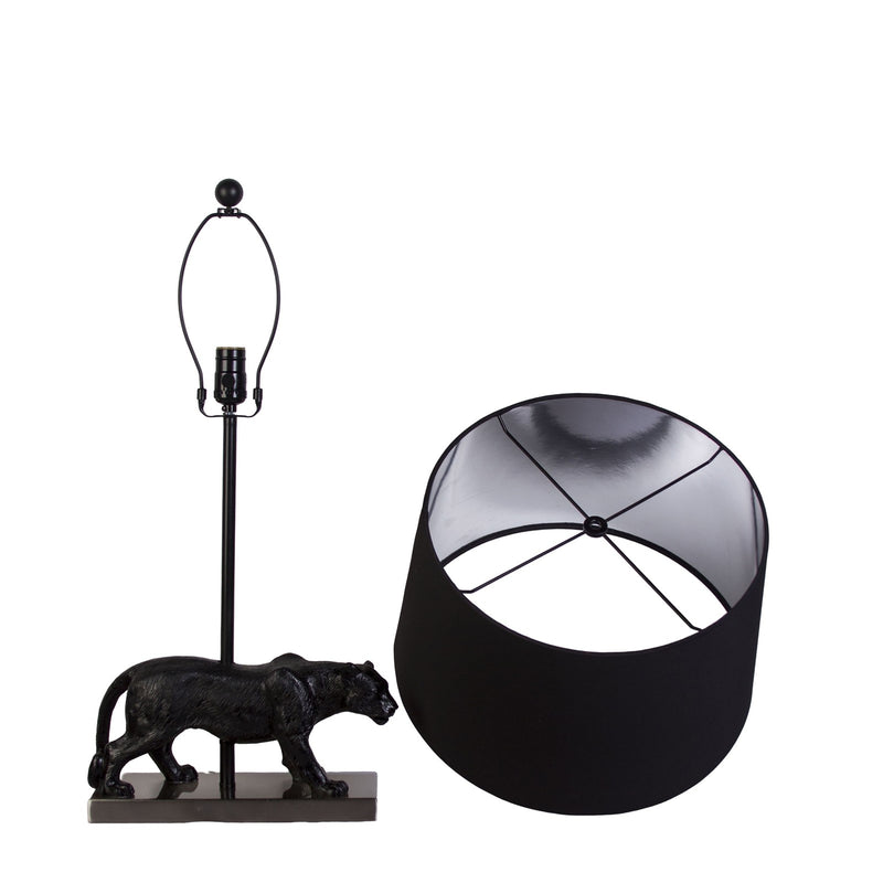 Classy Living Panther Noir 16in Polyresin Table Lamp Set of 2 | Modern Black Resin and Black Silk-Like Shade | Living Room Console | Model KTL3392