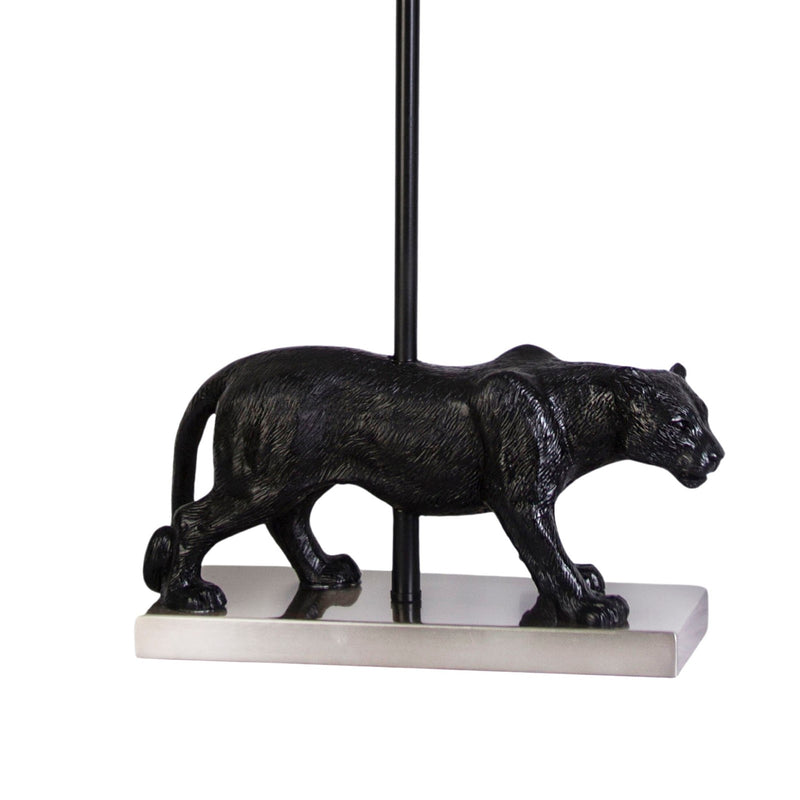 Classy Living Panther Noir 16in Polyresin Table Lamp Set of 2 | Modern Black Resin and Black Silk-Like Shade | Living Room Console | Model KTL3392