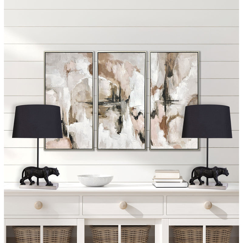 Classy Living Panther Noir 16in Polyresin Table Lamp Set of 2 | Modern Black Resin and Black Silk-Like Shade | Living Room Console | Model KTL3392