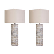 Classy Living Stonehaven Glow 16in Polyresin Table Lamp Set of 2 | Modern Natural Stone Resin and Oatmeal Linen | Living Room | Model KTL3394
