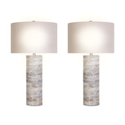 Classy Living Stonehaven Glow 16in Polyresin Table Lamp Set of 2 | Modern Natural Stone Resin and Oatmeal Linen | Living Room | Model KTL3394