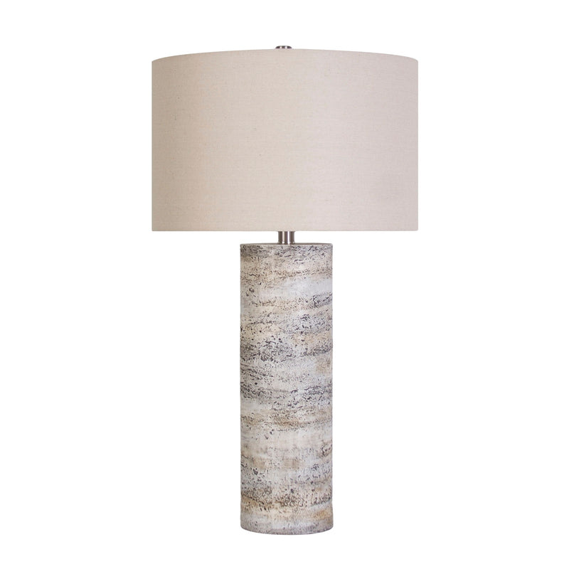 Classy Living Stonehaven Glow 16in Polyresin Table Lamp Set of 2 | Modern Natural Stone Resin and Oatmeal Linen | Living Room | Model KTL3394