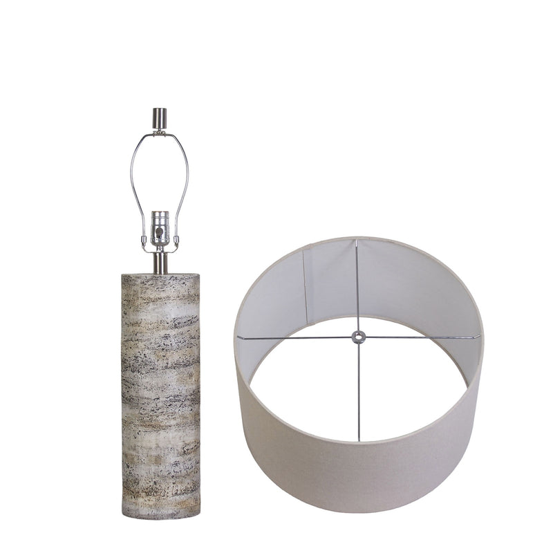 Classy Living Stonehaven Glow 16in Polyresin Table Lamp Set of 2 | Modern Natural Stone Resin and Oatmeal Linen | Living Room | Model KTL3394