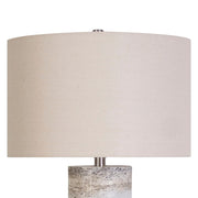 Classy Living Stonehaven Glow 16in Polyresin Table Lamp Set of 2 | Modern Natural Stone Resin and Oatmeal Linen | Living Room | Model KTL3394