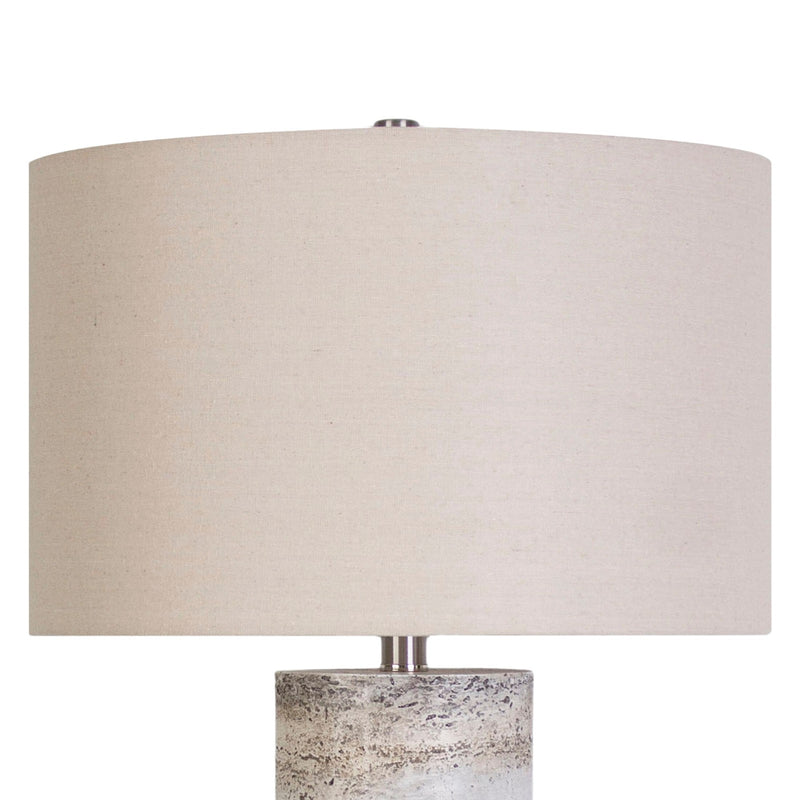 Classy Living Stonehaven Glow 16in Polyresin Table Lamp Set of 2 | Modern Natural Stone Resin and Oatmeal Linen | Living Room | Model KTL3394