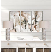 Classy Living Stonehaven Glow 16in Polyresin Table Lamp Set of 2 | Modern Natural Stone Resin and Oatmeal Linen | Living Room | Model KTL3394