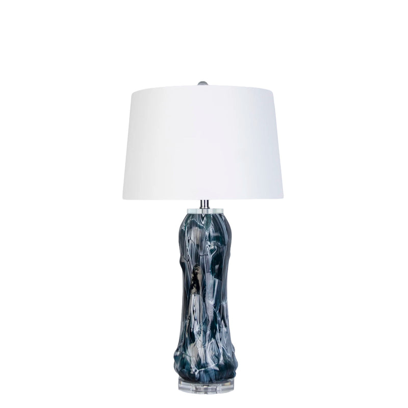 Classy Living Tidal Elegance 30in Art Glass Table Lamp Set of 2 | Modern Deep Sea Swirl and Clear Crystal with White Linen Shade | Model KTL3584