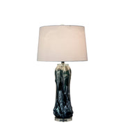 Classy Living Tidal Elegance 30in Art Glass Table Lamp Set of 2 | Modern Deep Sea Swirl and Clear Crystal with White Linen Shade | Model KTL3584
