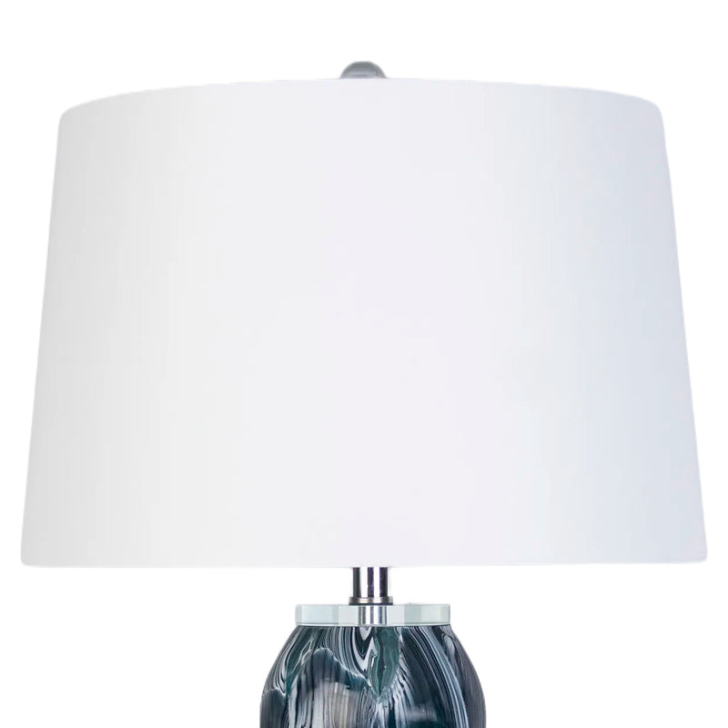 Classy Living Tidal Elegance 30in Art Glass Table Lamp Set of 2 | Modern Deep Sea Swirl and Clear Crystal with White Linen Shade | Model KTL3584