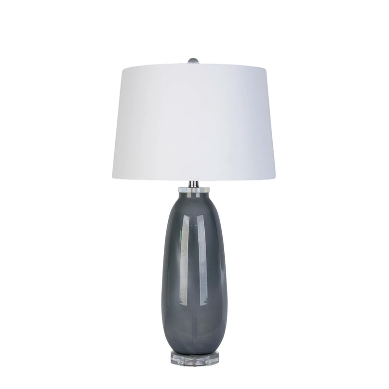 Classy Living Crystal Breeze 16in Table Lamp Set of 2 | Modern Grey Cloud Glass and White Linen | Bedroom & Living Room | Model KTL3586