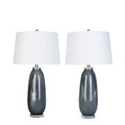 Classy Living Crystal Breeze 16in Table Lamp Set of 2 | Modern Grey Cloud Glass and White Linen | Bedroom & Living Room | Model KTL3586