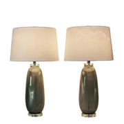 Classy Living Crystal Breeze 16in Table Lamp Set of 2 | Modern Grey Cloud Glass and White Linen | Bedroom & Living Room | Model KTL3586