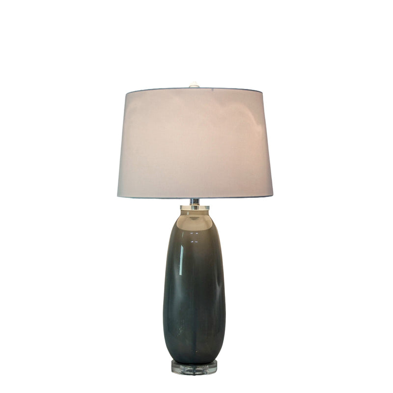 Classy Living Crystal Breeze 16in Table Lamp Set of 2 | Modern Grey Cloud Glass and White Linen | Bedroom & Living Room | Model KTL3586