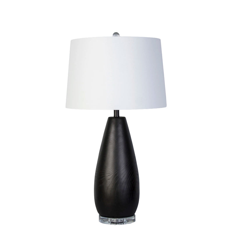 Classy Living Obsidian Drift 16in Table Lamp Set of 2 | Modern Black Grain Concrete and White Linen | Bedroom & Living Room | Model KTL3588