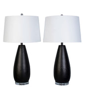 Classy Living Obsidian Drift 16in Table Lamp Set of 2 | Modern Black Grain Concrete and White Linen | Bedroom & Living Room | Model KTL3588