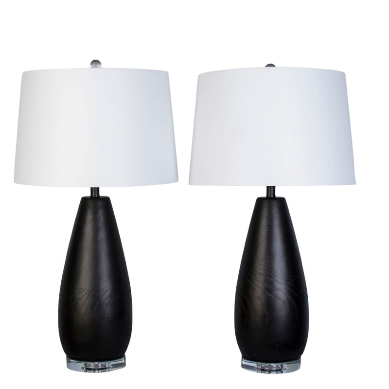 Classy Living Obsidian Drift 16in Table Lamp Set of 2 | Modern Black Grain Concrete and White Linen | Bedroom & Living Room | Model KTL3588