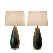 Classy Living Obsidian Drift 16in Table Lamp Set of 2 | Modern Black Grain Concrete and White Linen | Bedroom & Living Room | Model KTL3588