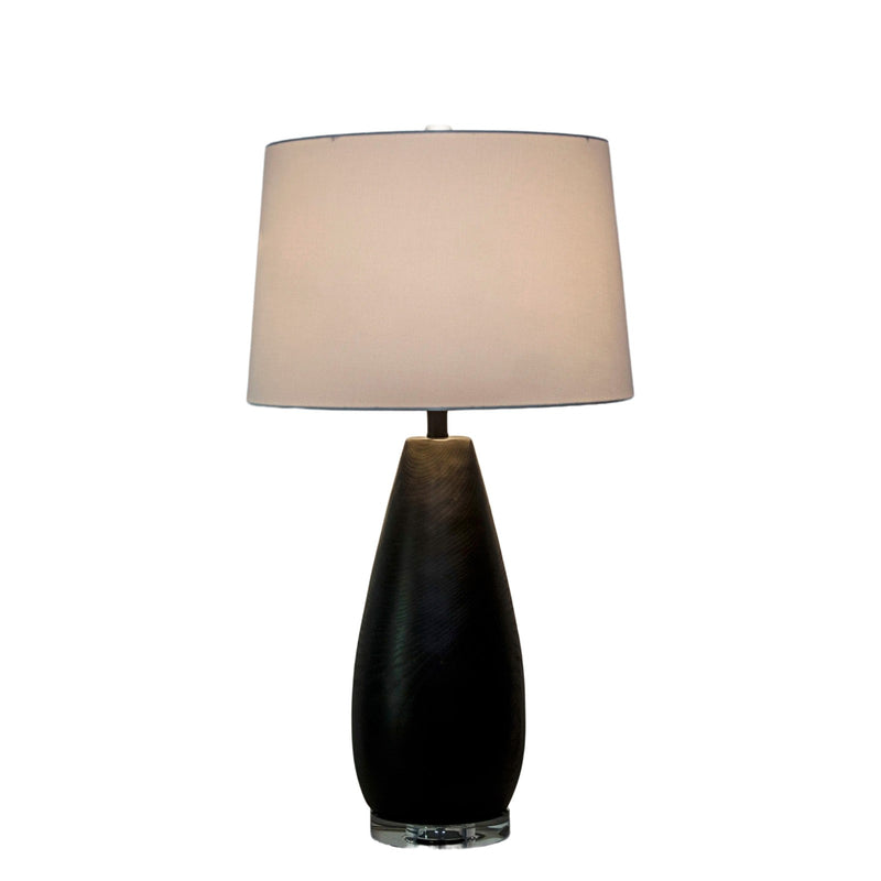 Classy Living Obsidian Drift 16in Table Lamp Set of 2 | Modern Black Grain Concrete and White Linen | Bedroom & Living Room | Model KTL3588