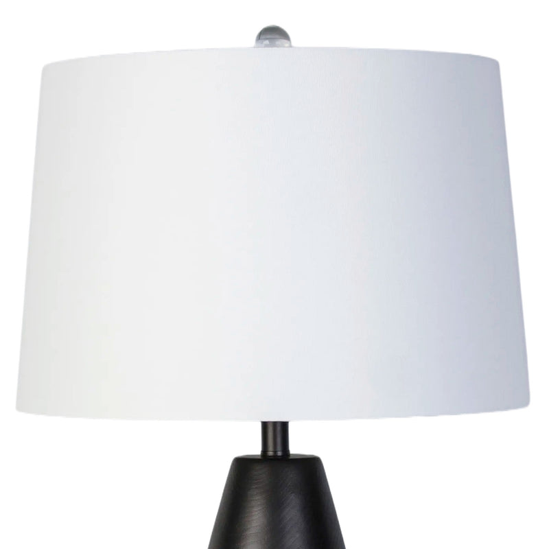 Classy Living Obsidian Drift 16in Table Lamp Set of 2 | Modern Black Grain Concrete and White Linen | Bedroom & Living Room | Model KTL3588
