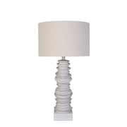 Classy Living Sculpted Drift 30in 1-Light Table Lamp | Coastal Distressed White Resin and Tan Linen | Bedside & Console Accent | Model KTL3590