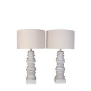 Classy Living Sculpted Drift 30in 1-Light Table Lamp | Coastal Distressed White Resin and Tan Linen | Bedside & Console Accent | Model KTL3590
