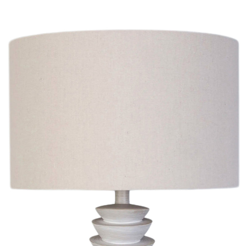 Classy Living Sculpted Drift 30in 1-Light Table Lamp | Coastal Distressed White Resin and Tan Linen | Bedside & Console Accent | Model KTL3590