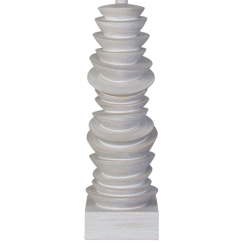 Classy Living Sculpted Drift 30in 1-Light Table Lamp | Coastal Distressed White Resin and Tan Linen | Bedside & Console Accent | Model KTL3590