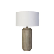 Classy Living Ribbed Essence 28in 1-Light Table Lamp Set | Modern Ribbed Stonewash Ceramic and Off White Linen | Bedroom & Living | Model KTL3592