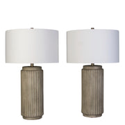 Classy Living Ribbed Essence 28in 1-Light Table Lamp Set | Modern Ribbed Stonewash Ceramic and Off White Linen | Bedroom & Living | Model KTL3592