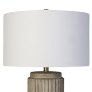 Classy Living Ribbed Essence 28in 1-Light Table Lamp Set | Modern Ribbed Stonewash Ceramic and Off White Linen | Bedroom & Living | Model KTL3592
