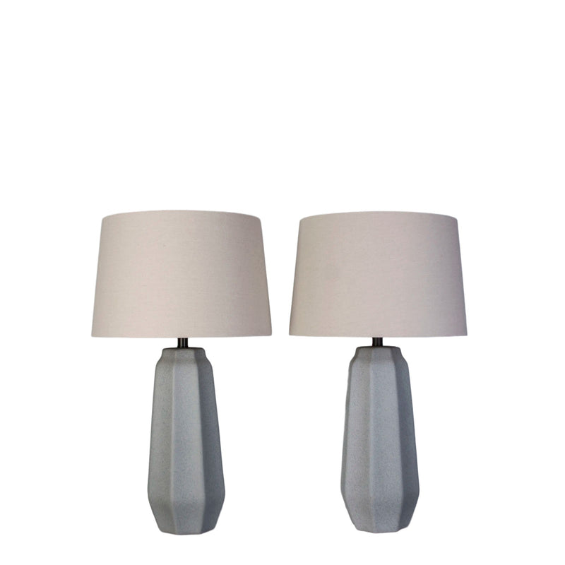 Classy Living Speckled Stone 17in Table Lamp Set of 2 | Contemporary Ceramic and Black Metal with Natural Linen | Bedroom & Living | Model KTL3594