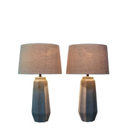Classy Living Speckled Stone 17in Table Lamp Set of 2 | Contemporary Ceramic and Black Metal with Natural Linen | Bedroom & Living | Model KTL3594