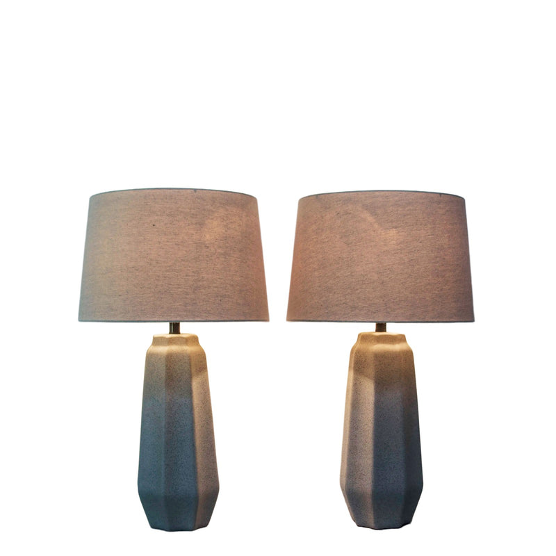 Classy Living Speckled Stone 17in Table Lamp Set of 2 | Contemporary Ceramic and Black Metal with Natural Linen | Bedroom & Living | Model KTL3594