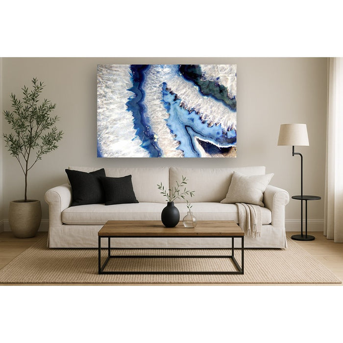 Classy Living Blue Quartz I Frameless Glass Wall Art 60"x40", Multi