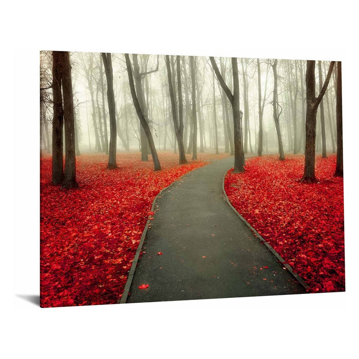 Classy Living Autumn Road Frameless Glass Wall Art 60"x40", Red