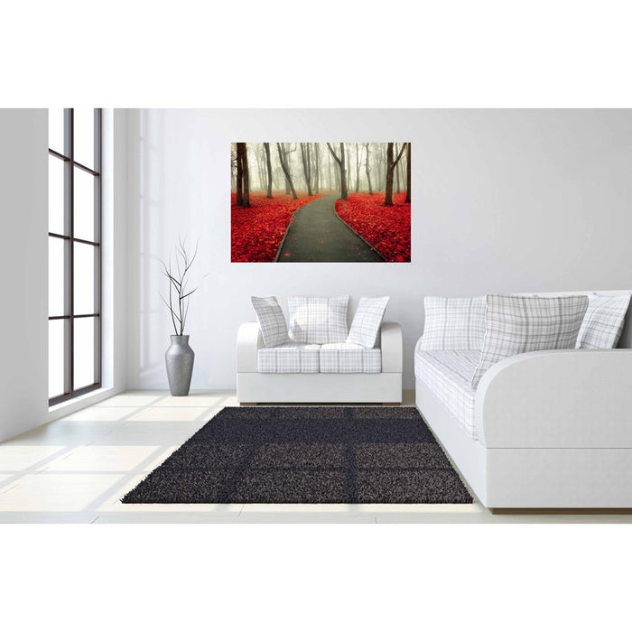 Classy Living Autumn Road Frameless Glass Wall Art 60"x40", Red
