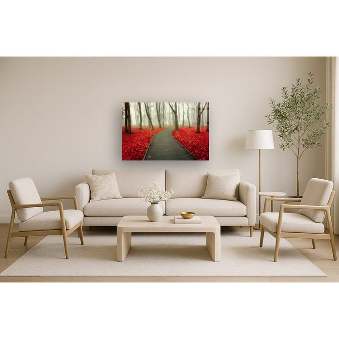 Classy Living Autumn Road Frameless Glass Wall Art 60"x40", Red