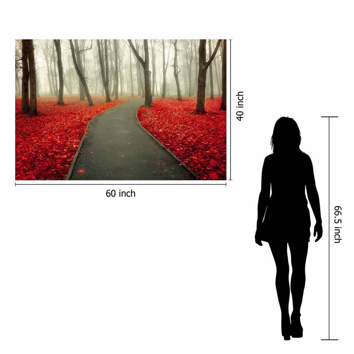 Classy Living Autumn Road Frameless Glass Wall Art 60"x40", Red