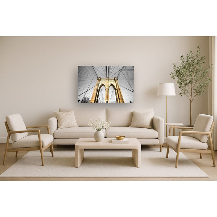 Classy Living Brooklyn Bridge,Tempered Glass Wall Art 60"x40", Multi