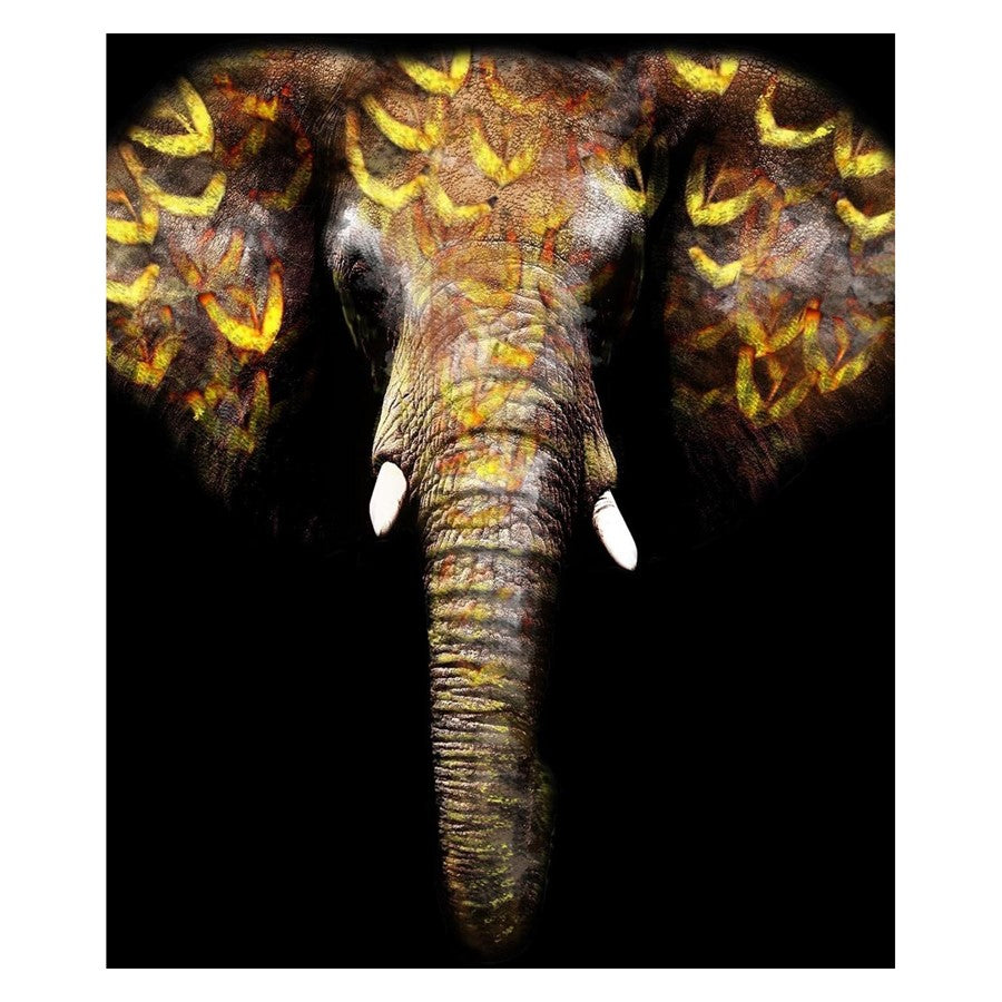 Classy Living Gold Tribal Elephantless Glass Wall Art 40"x60", Multi