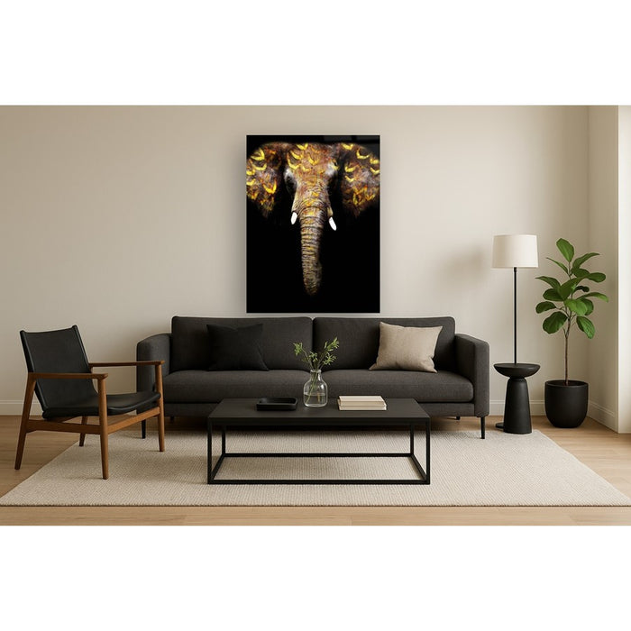 Classy Living Gold Tribal Elephantless Glass Wall Art 40"x60", Multi