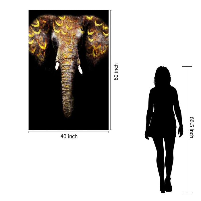 Classy Living Gold Tribal Elephantless Glass Wall Art 40"x60", Multi