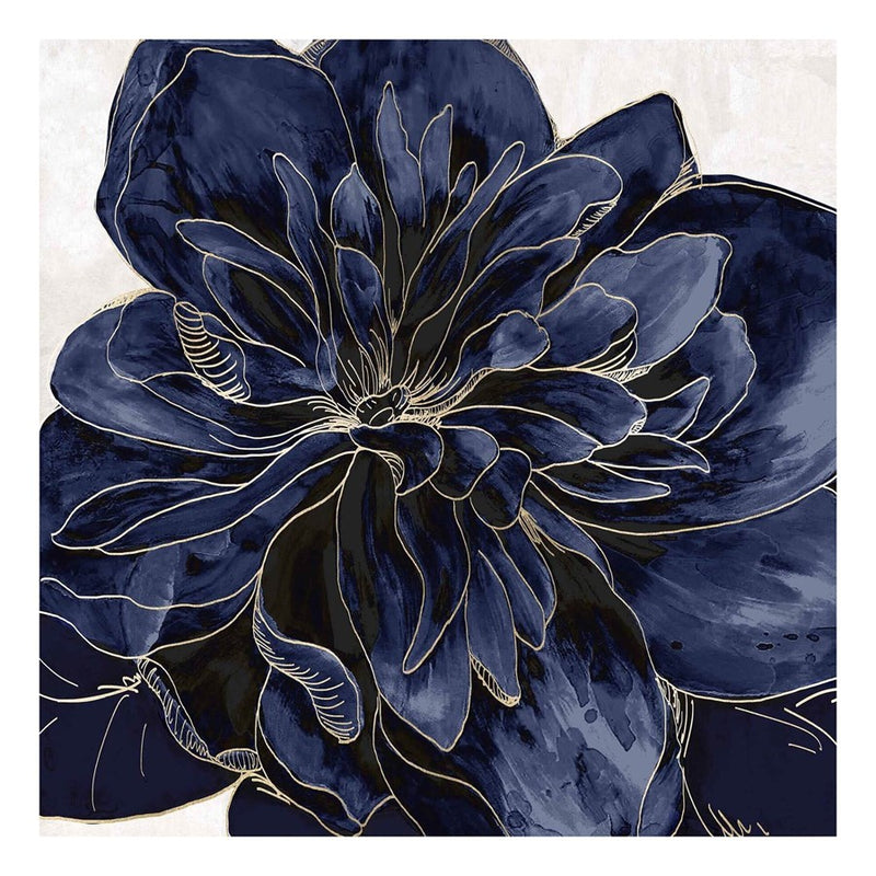 Classy Living Blue Flower Frameless Glass Wall Art 50"x50", Navy