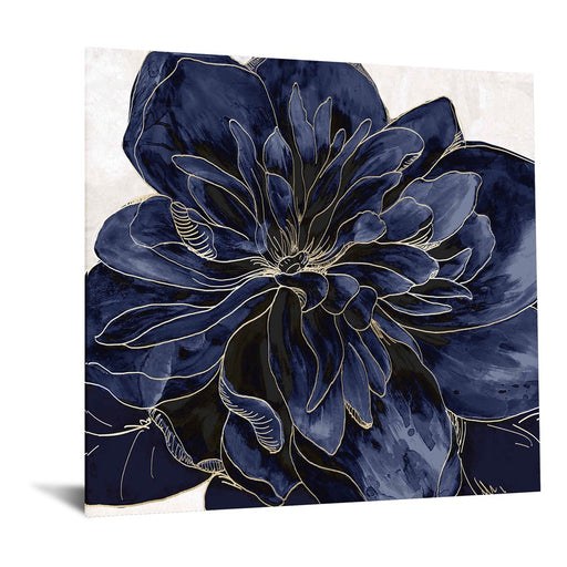 Classy Living Blue Flower Frameless Glass Wall Art 50"x50", Navy