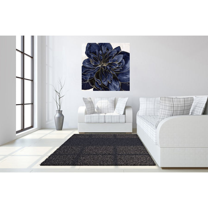 Classy Living Blue Flower Frameless Glass Wall Art 50"x50", Navy