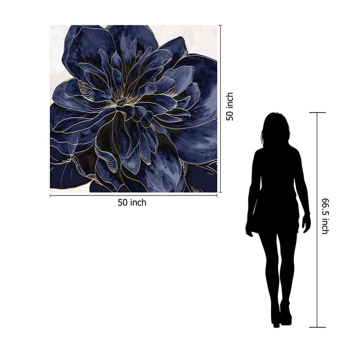 Classy Living Blue Flower Frameless Glass Wall Art 50"x50", Navy